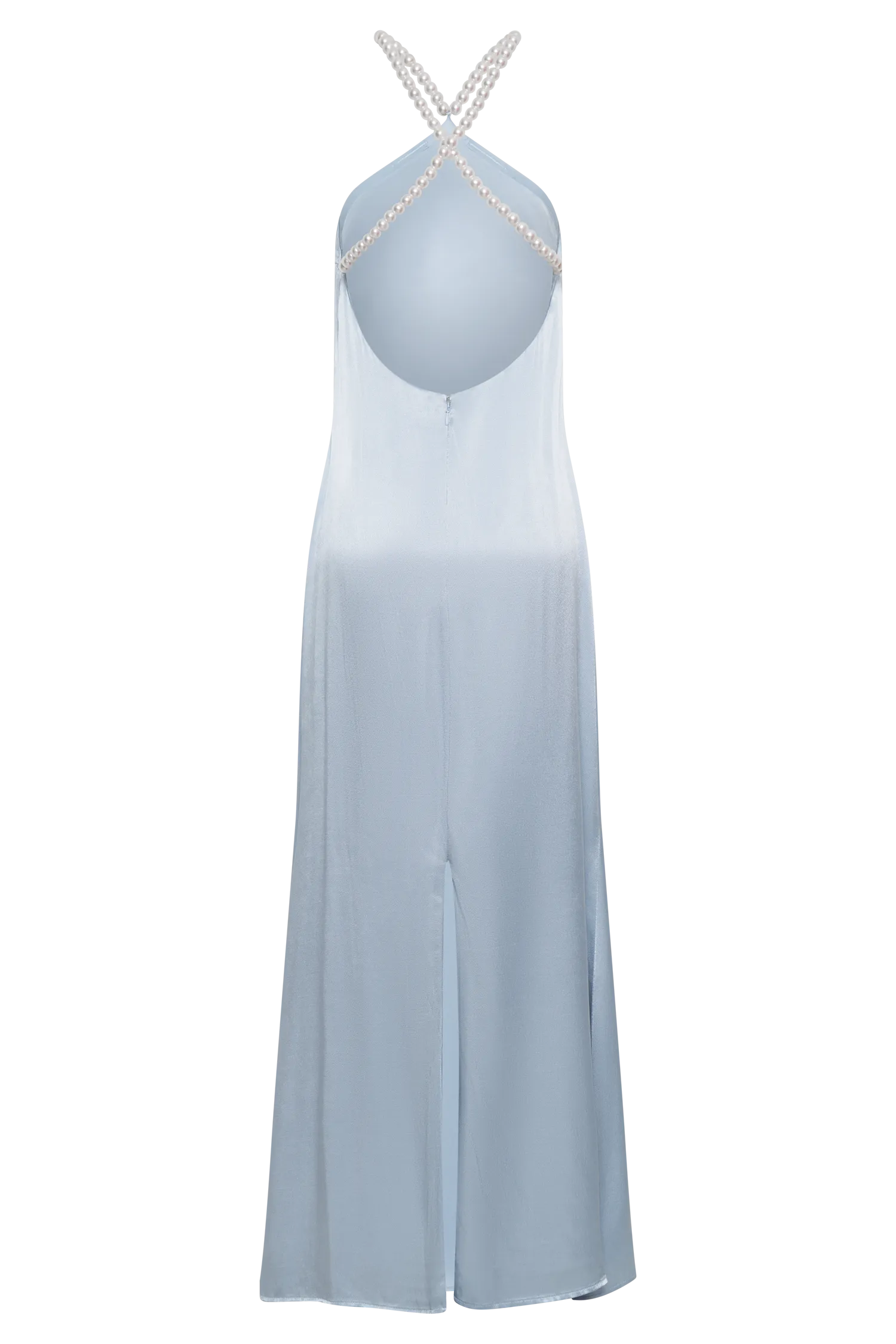 Blanche Satin Pearl Halter Maxi Dress - Cornflower Blue