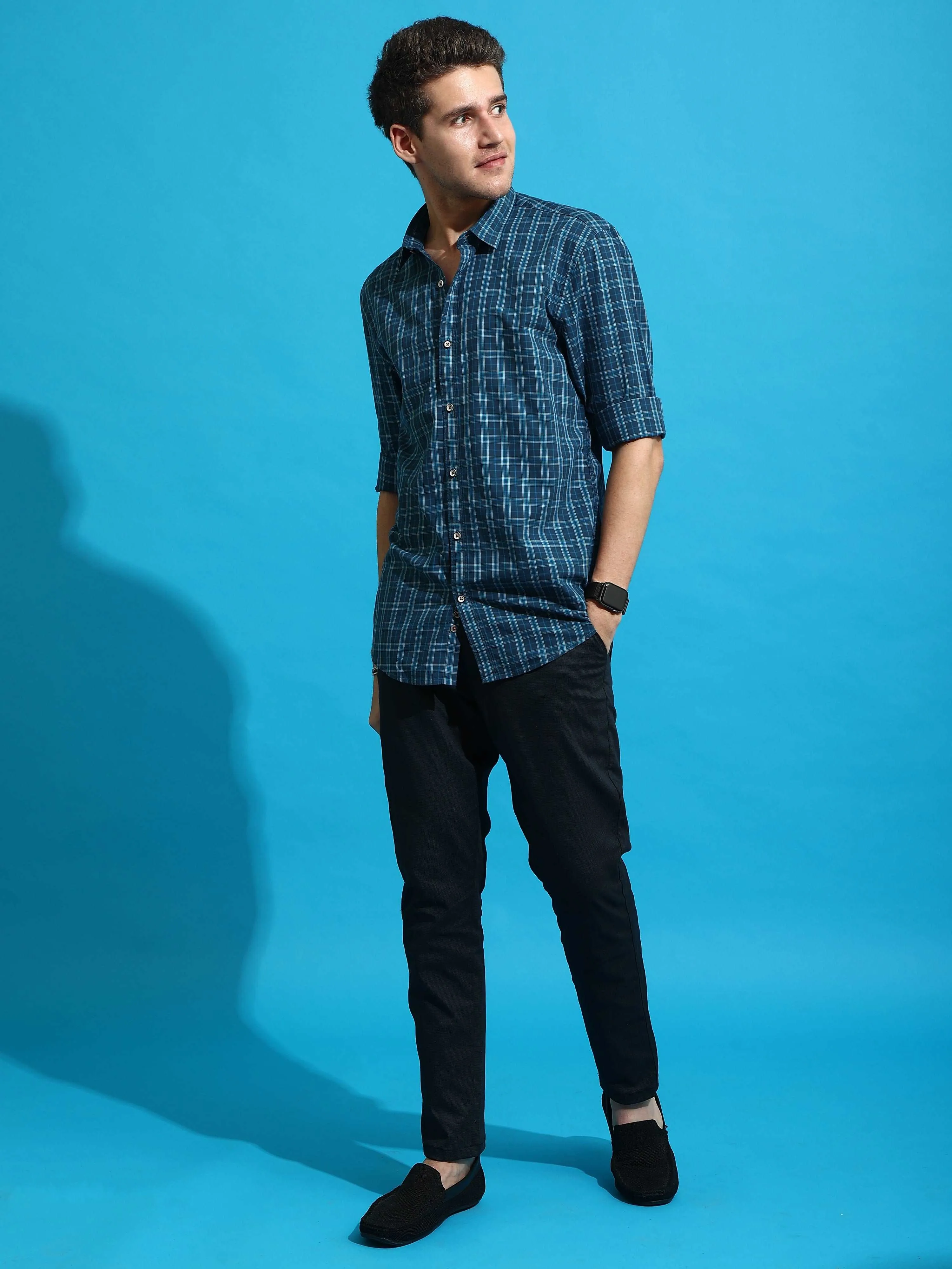 Blue Check Semi Casual Full Sleeve Shirt