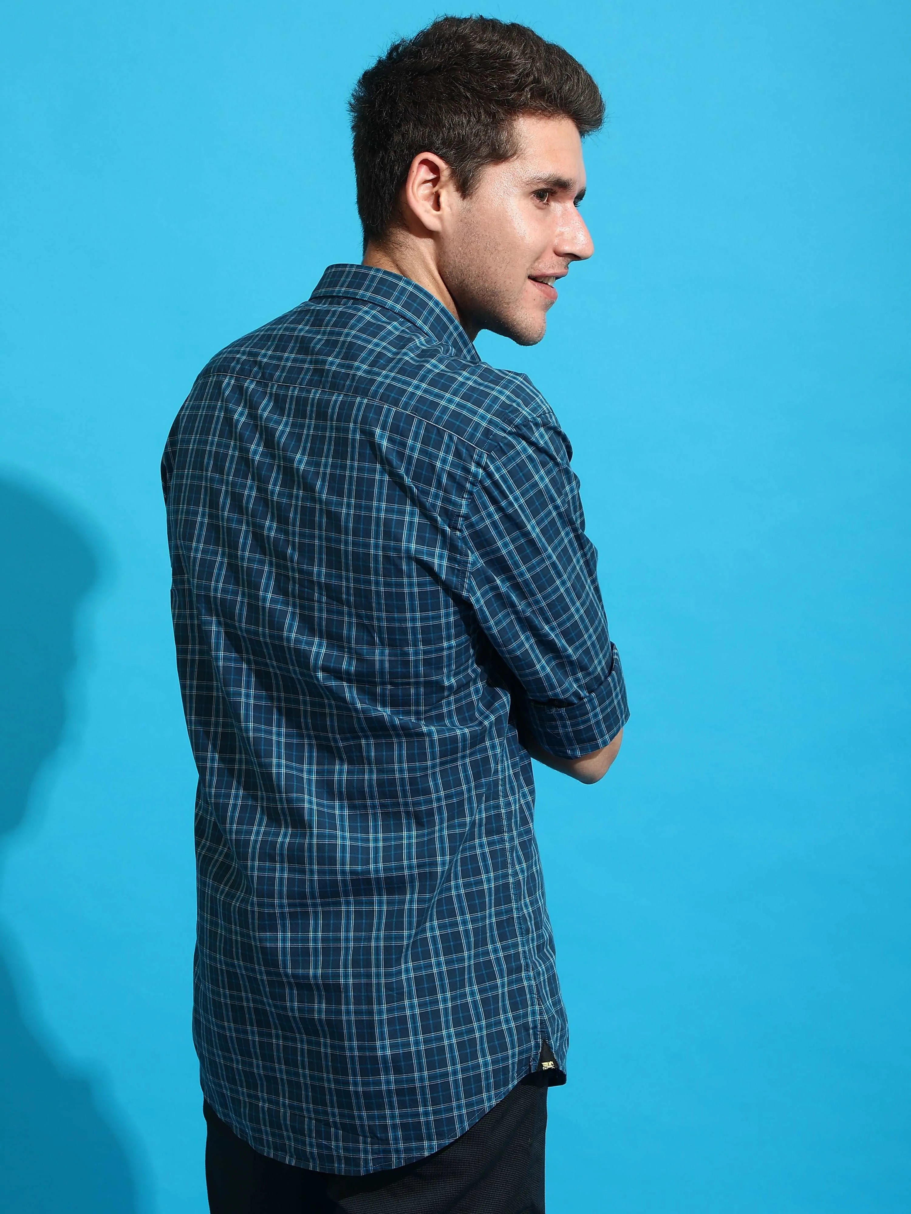 Blue Check Semi Casual Full Sleeve Shirt