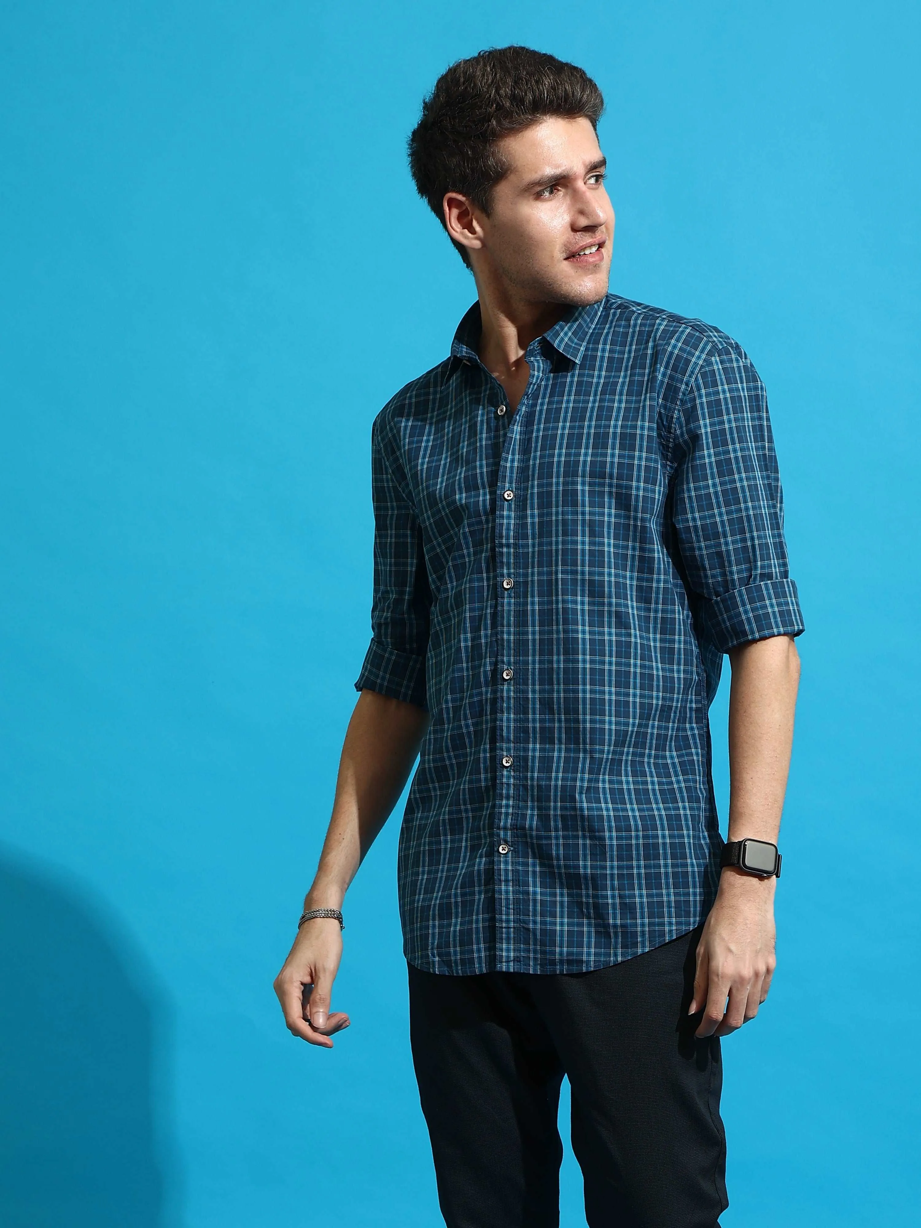 Blue Check Semi Casual Full Sleeve Shirt