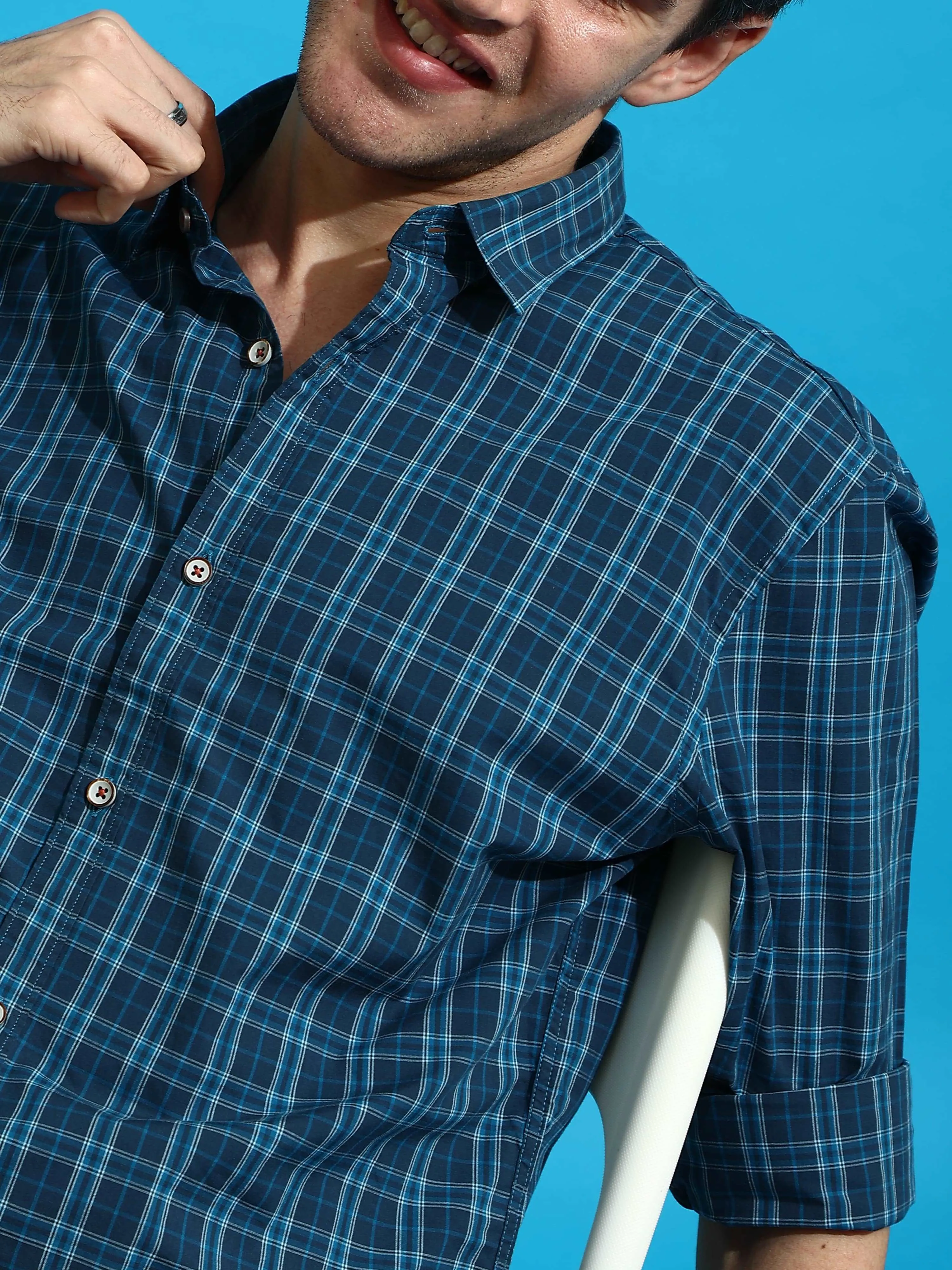 Blue Check Semi Casual Full Sleeve Shirt