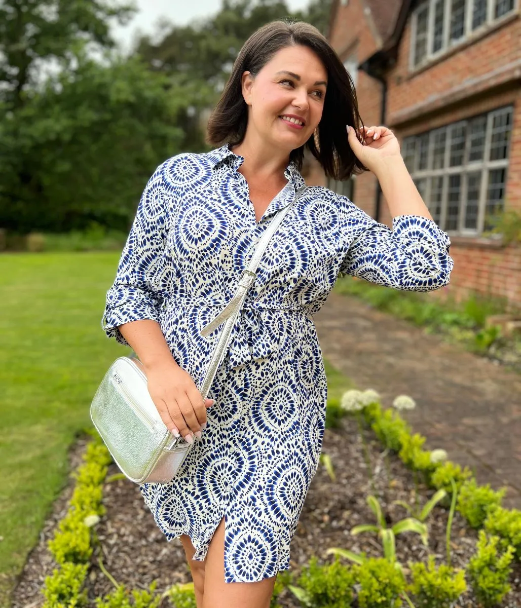 Blue Dial Print Shirt Dress