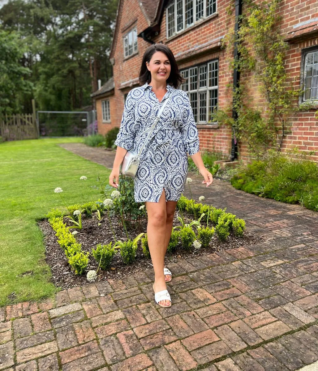 Blue Dial Print Shirt Dress