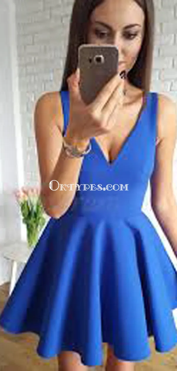 Blue V-Neck Cheap Homecoming Dresses Under 100, CM406