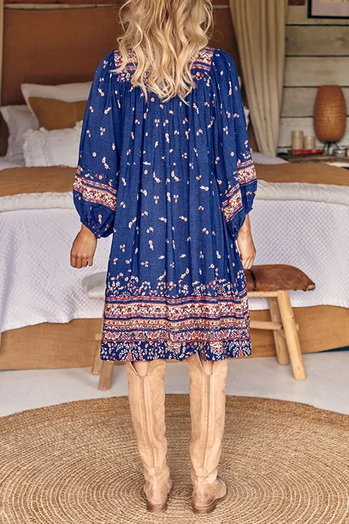 Boho Print Long Sleeve Mini Dress