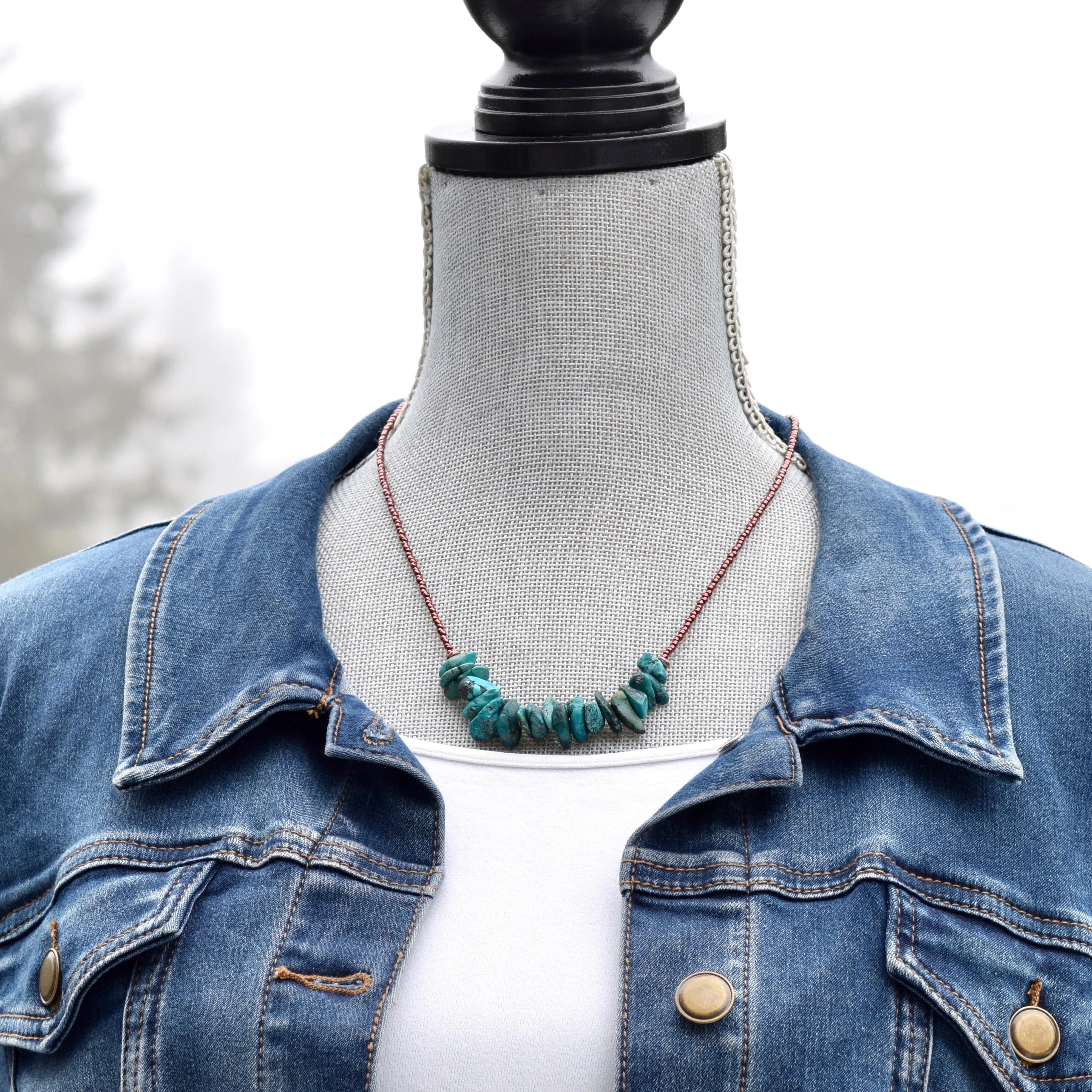 Boho Turquoise Copper Necklace With Seed Beads