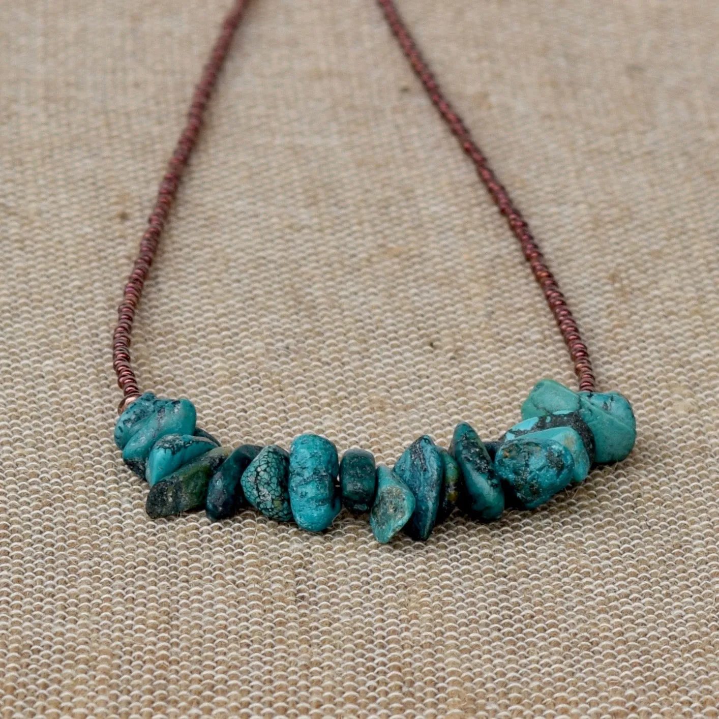 Boho Turquoise Copper Necklace With Seed Beads