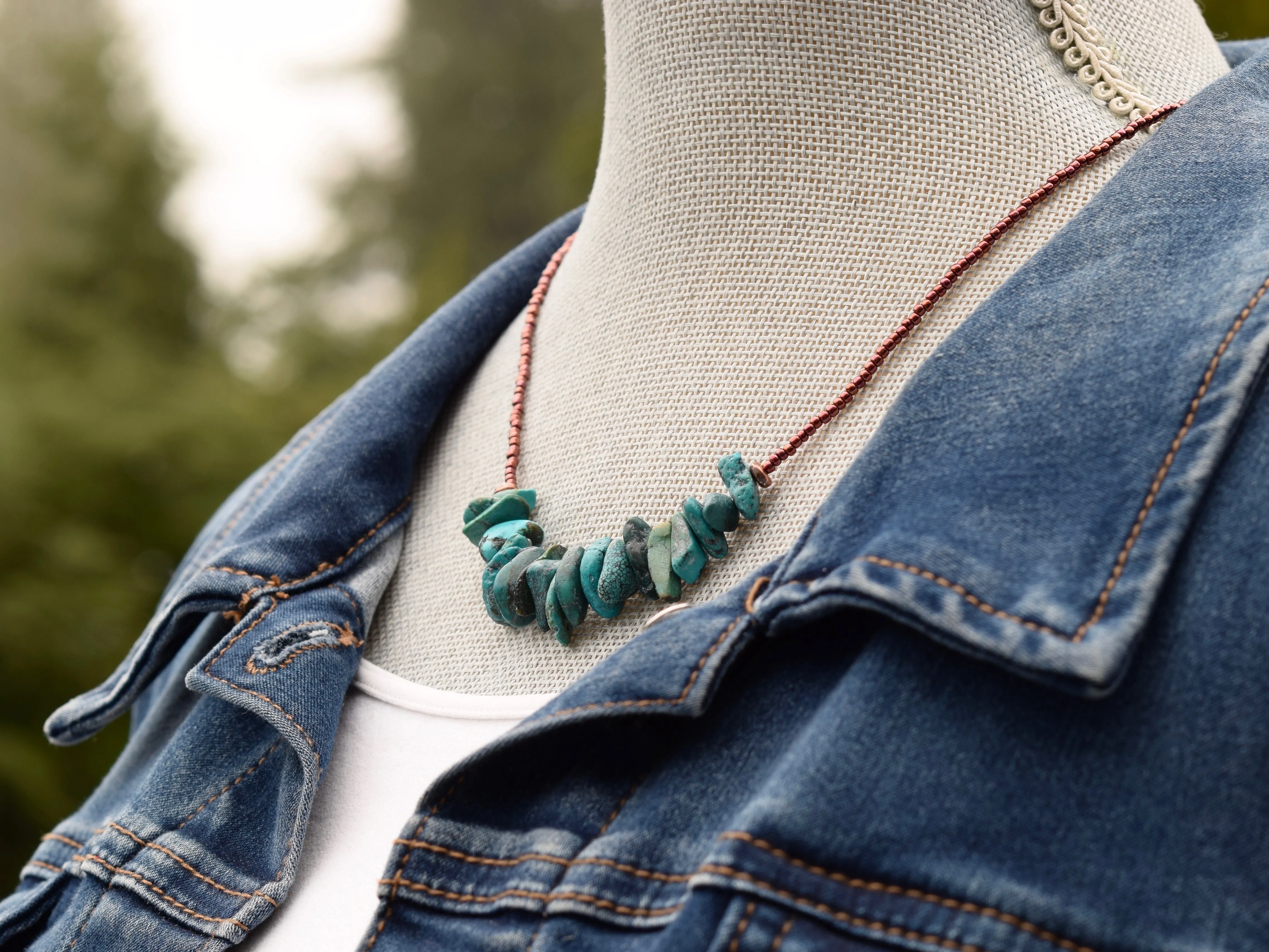 Boho Turquoise Copper Necklace With Seed Beads