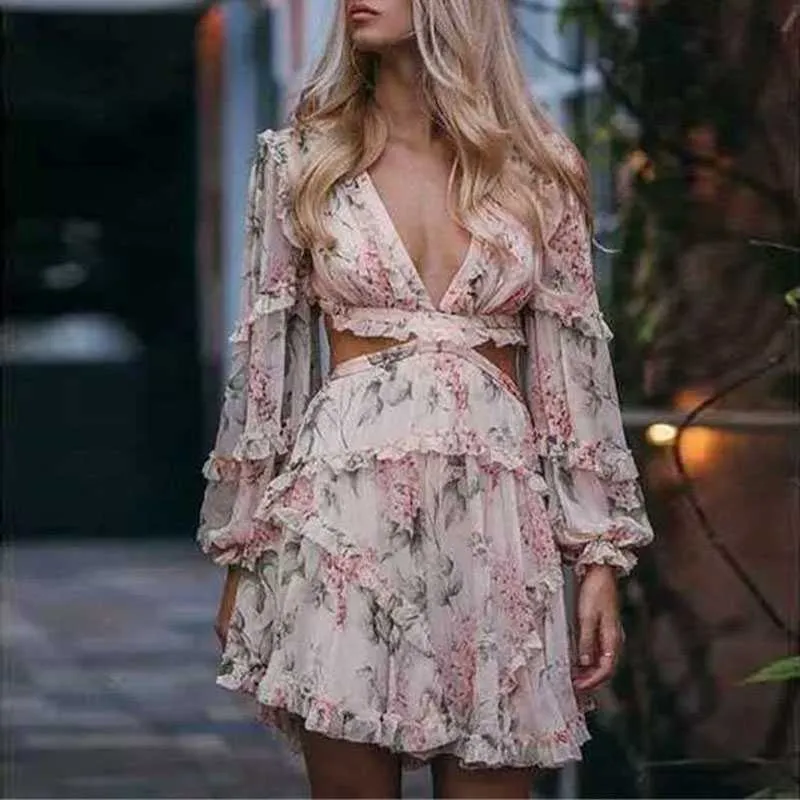 Brand Style Criss Cross Back Floral Ruffle Hem Dress