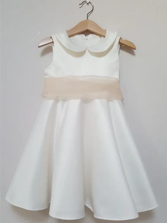 Brilliant Satin Jewel Neckline Knee-length A-line Flower Girl Dresses FD028