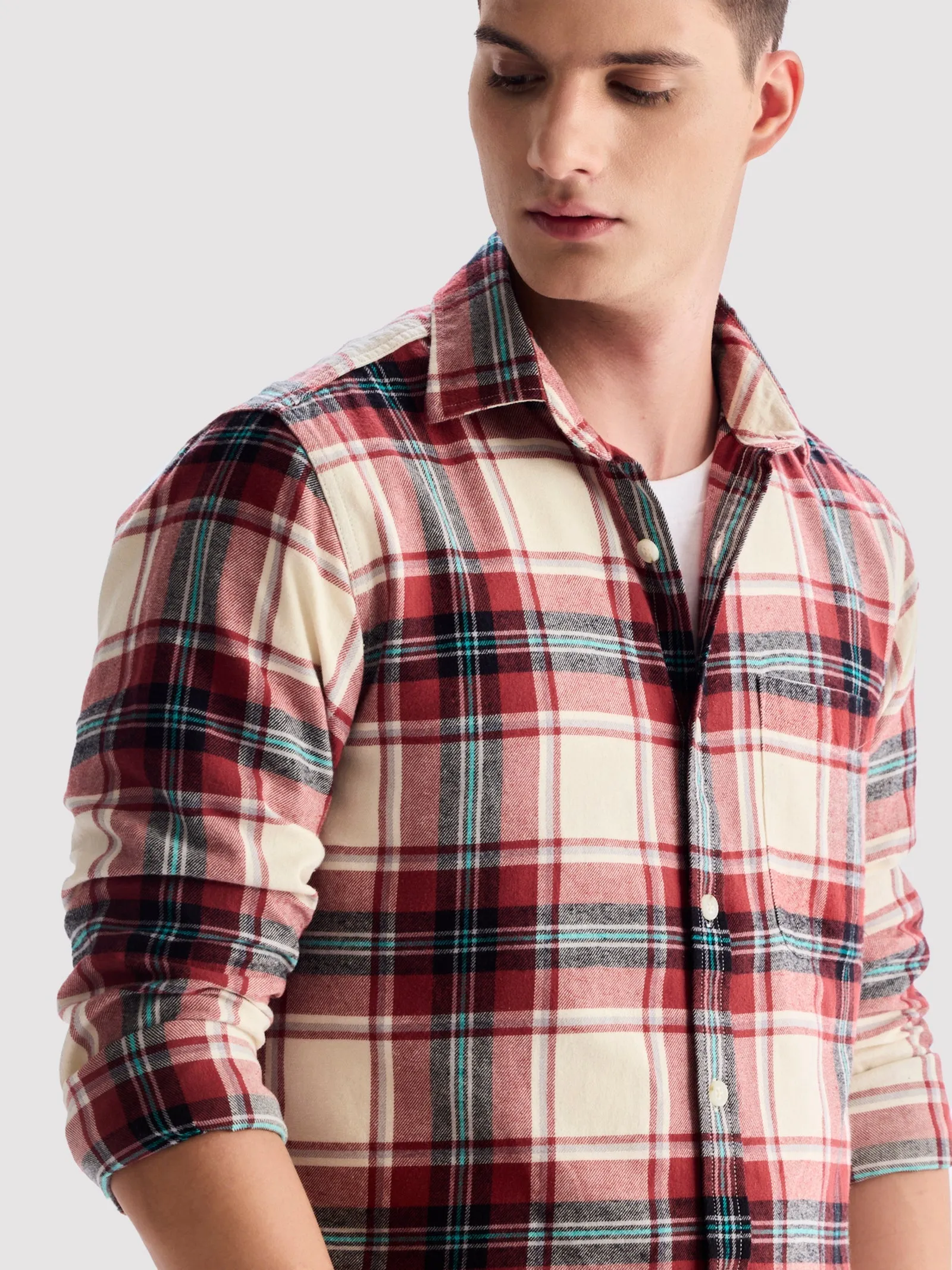 Brown Brushed Cotton Checked Shirt