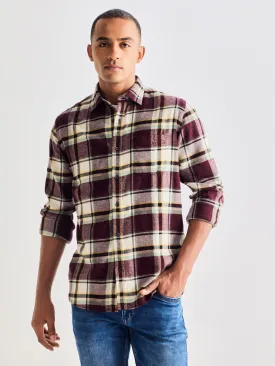 Brown Brushed Cotton Checked Shirt