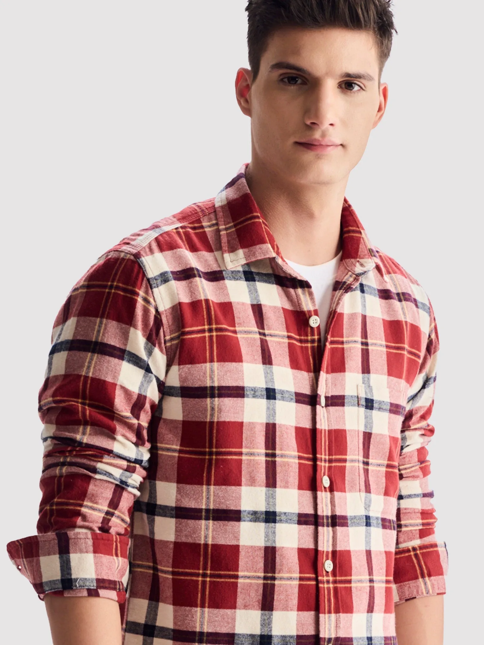 Brown Brushed Cotton Checked Shirt