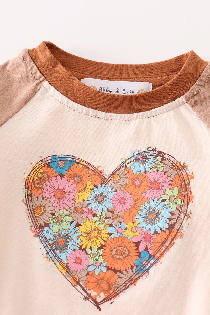 Brown heart floral baby romper