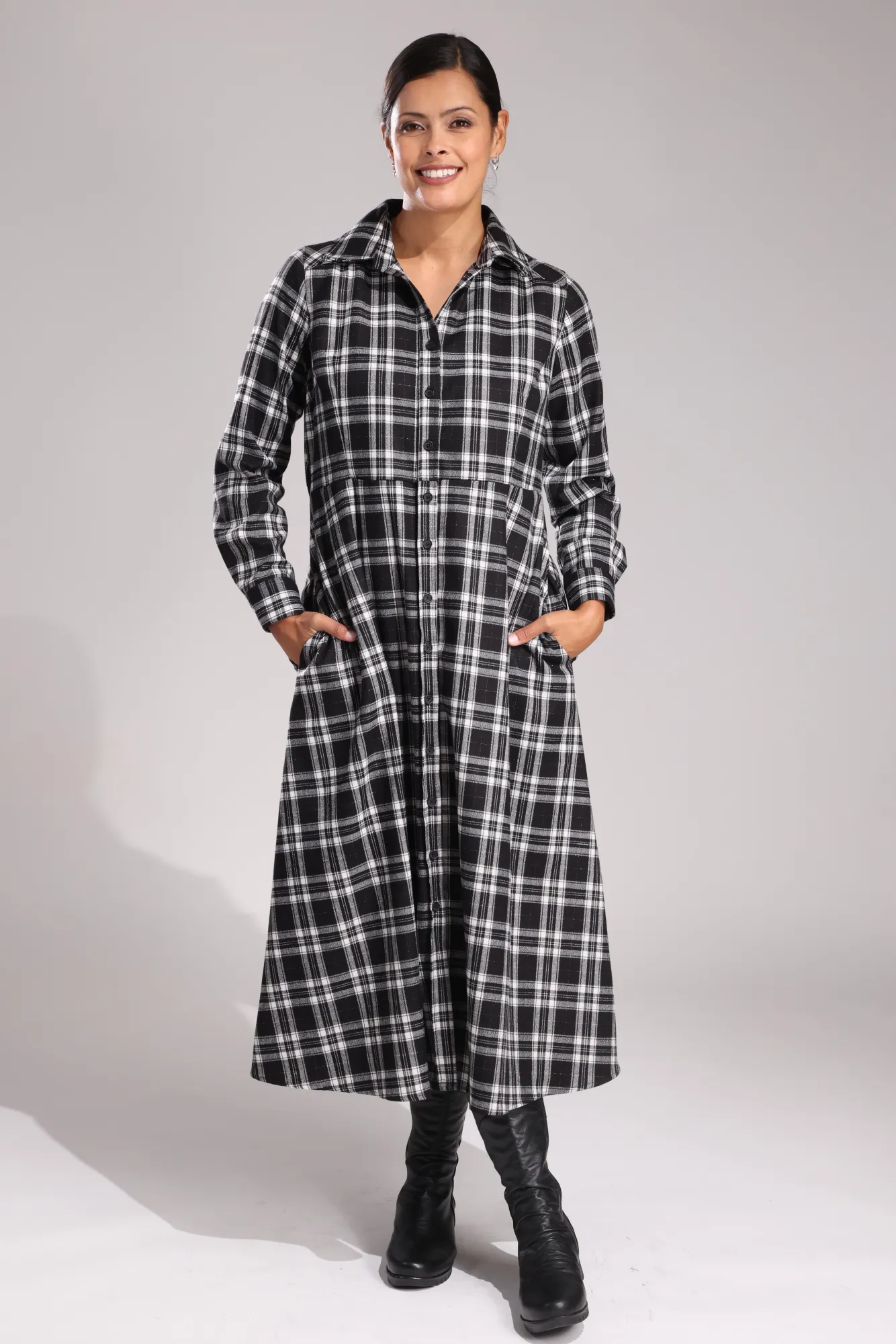 Brushed Checks Dress | BLACK WHITE CHECK | 6354ZZ