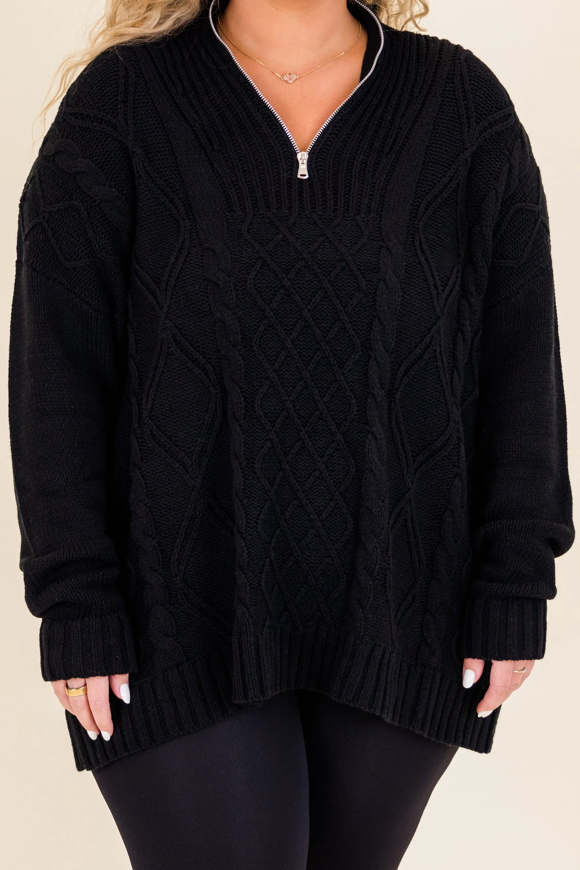 Cable Knit Classic Sweater, Black