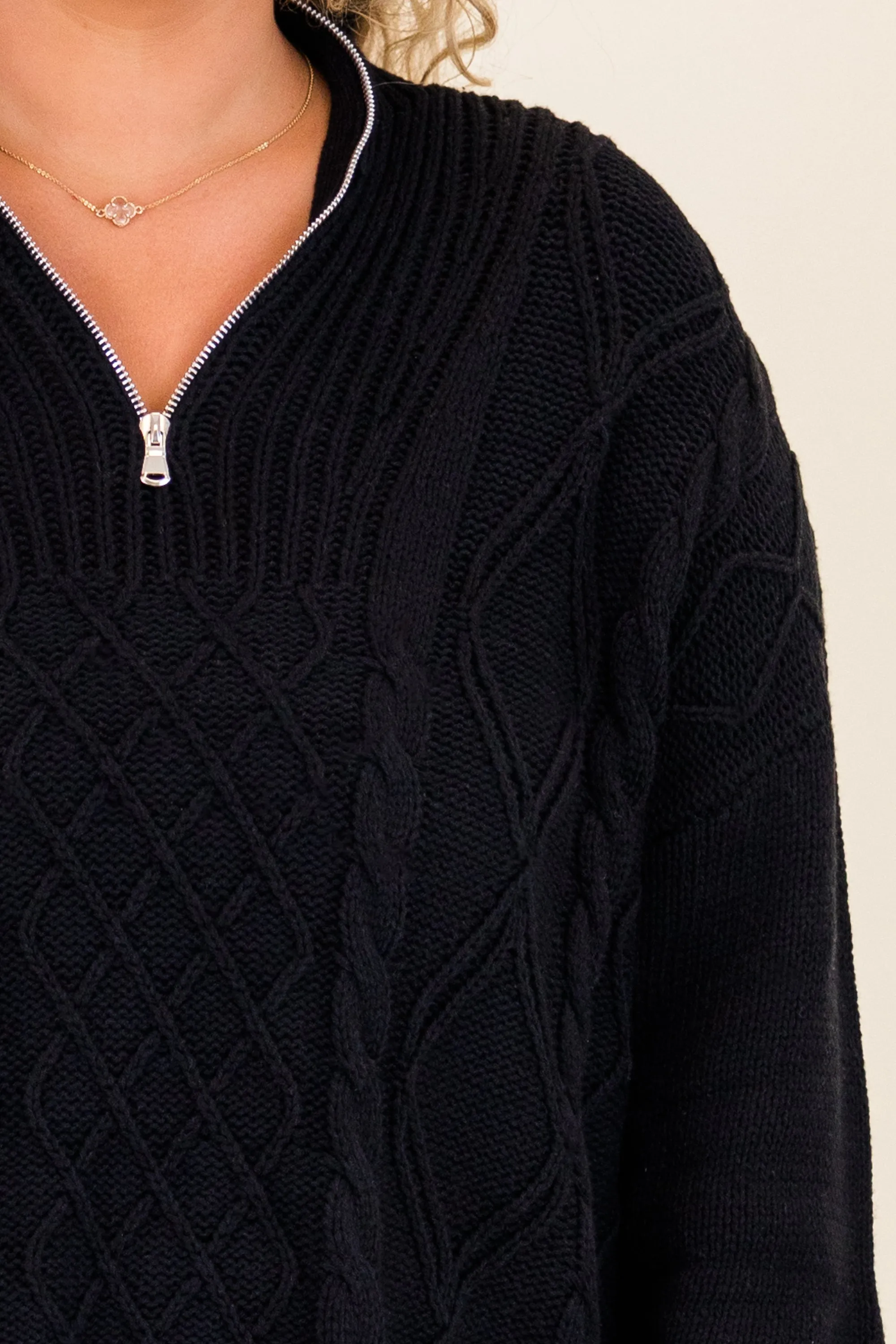 Cable Knit Classic Sweater, Black