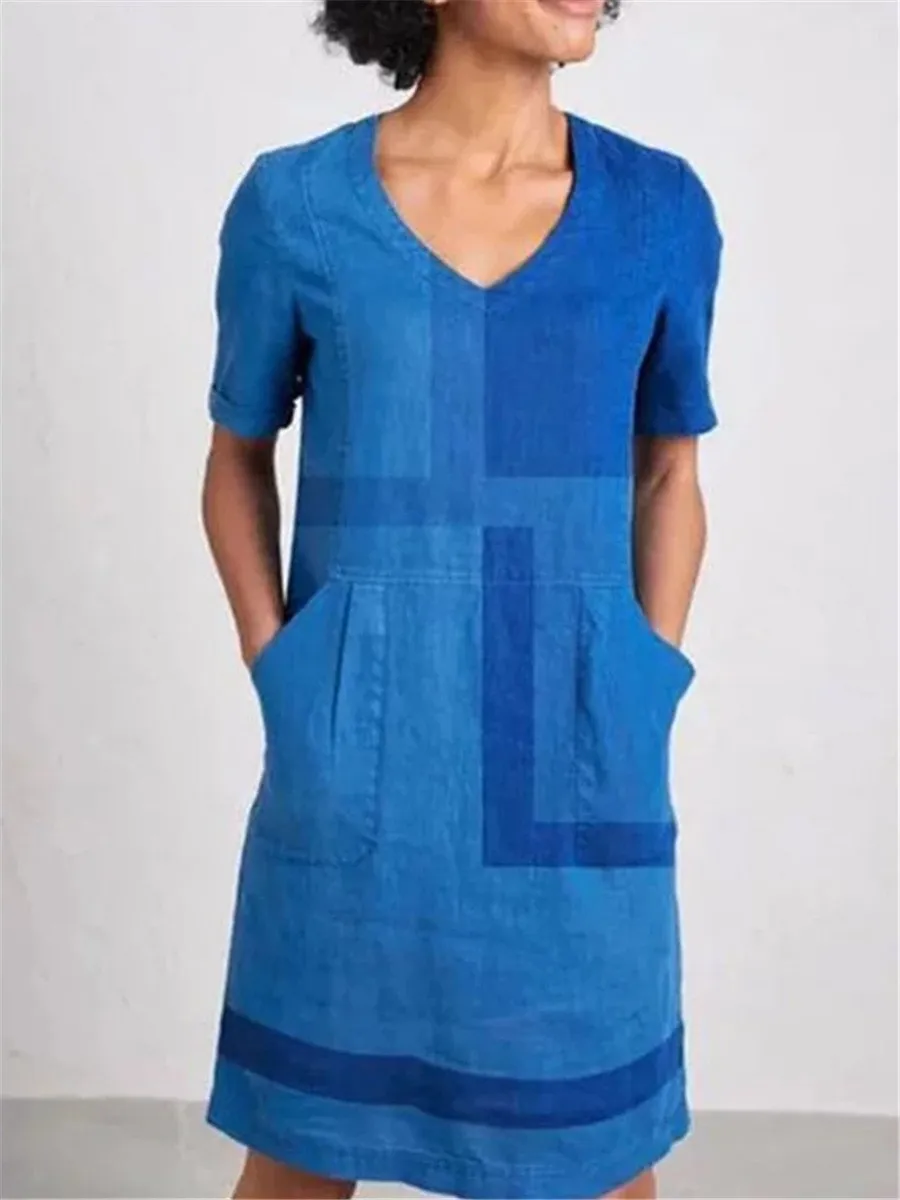 Casual Cotton Linen Contrast Loose Dresses