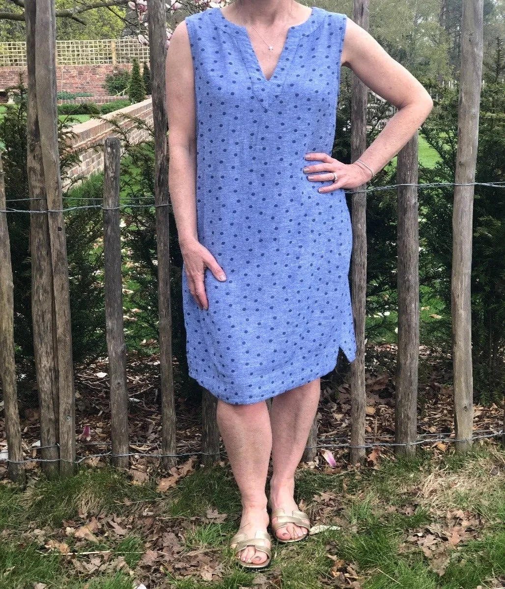 Chambray Dot Notch Neck Dress