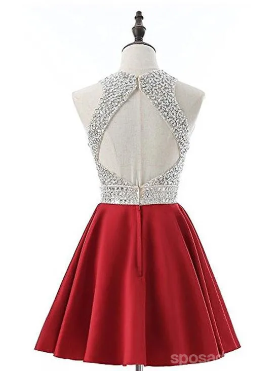 Cheap Halter Heavily Beaded Cute Red Homecoming Dresses 2018, CM475