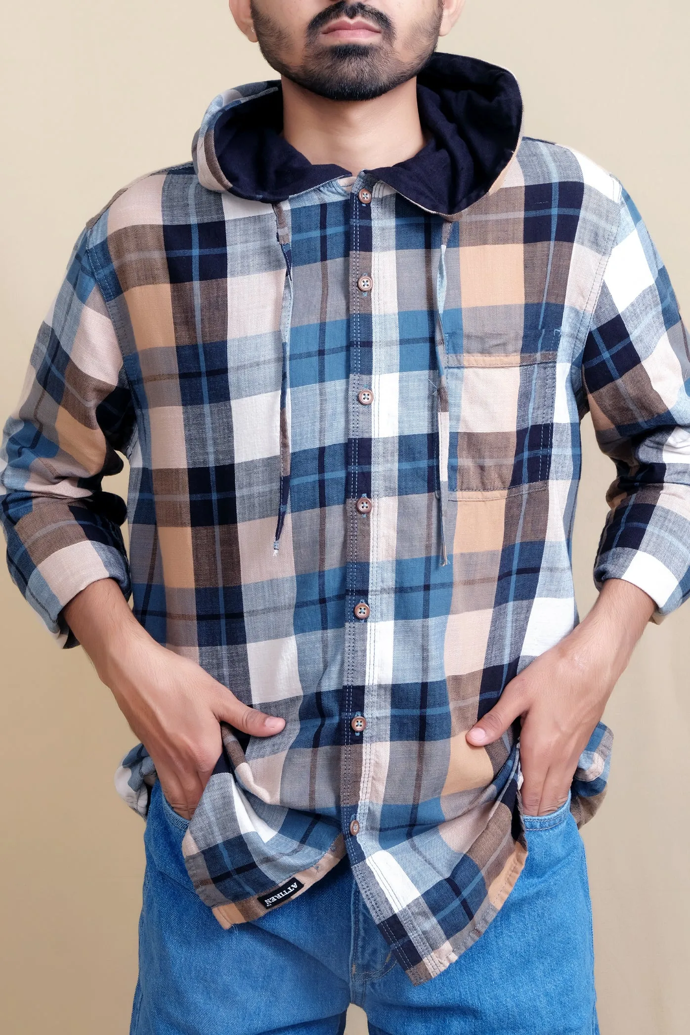 Checked Hooded shirt