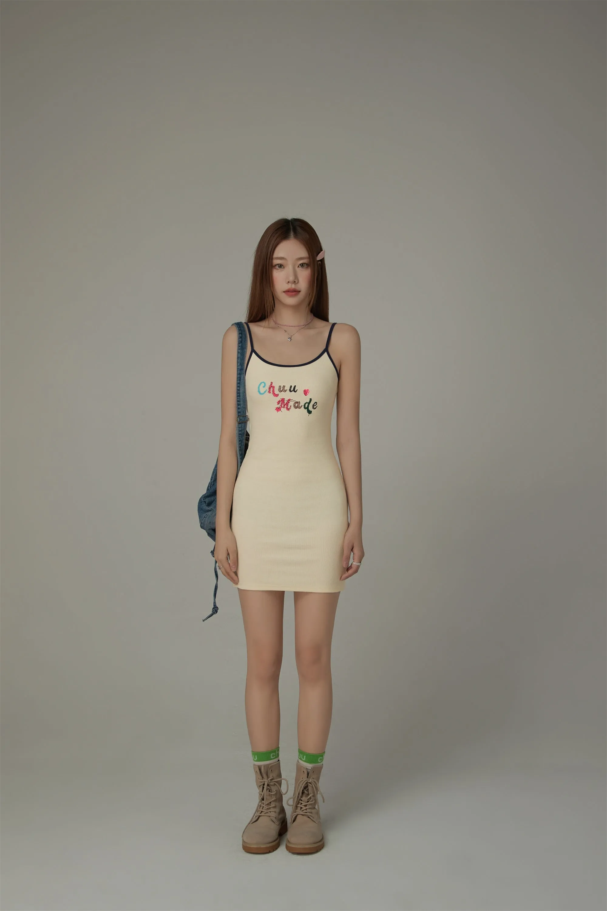 Chuu Made Heart Embroidered Sleeveless Mini Dress