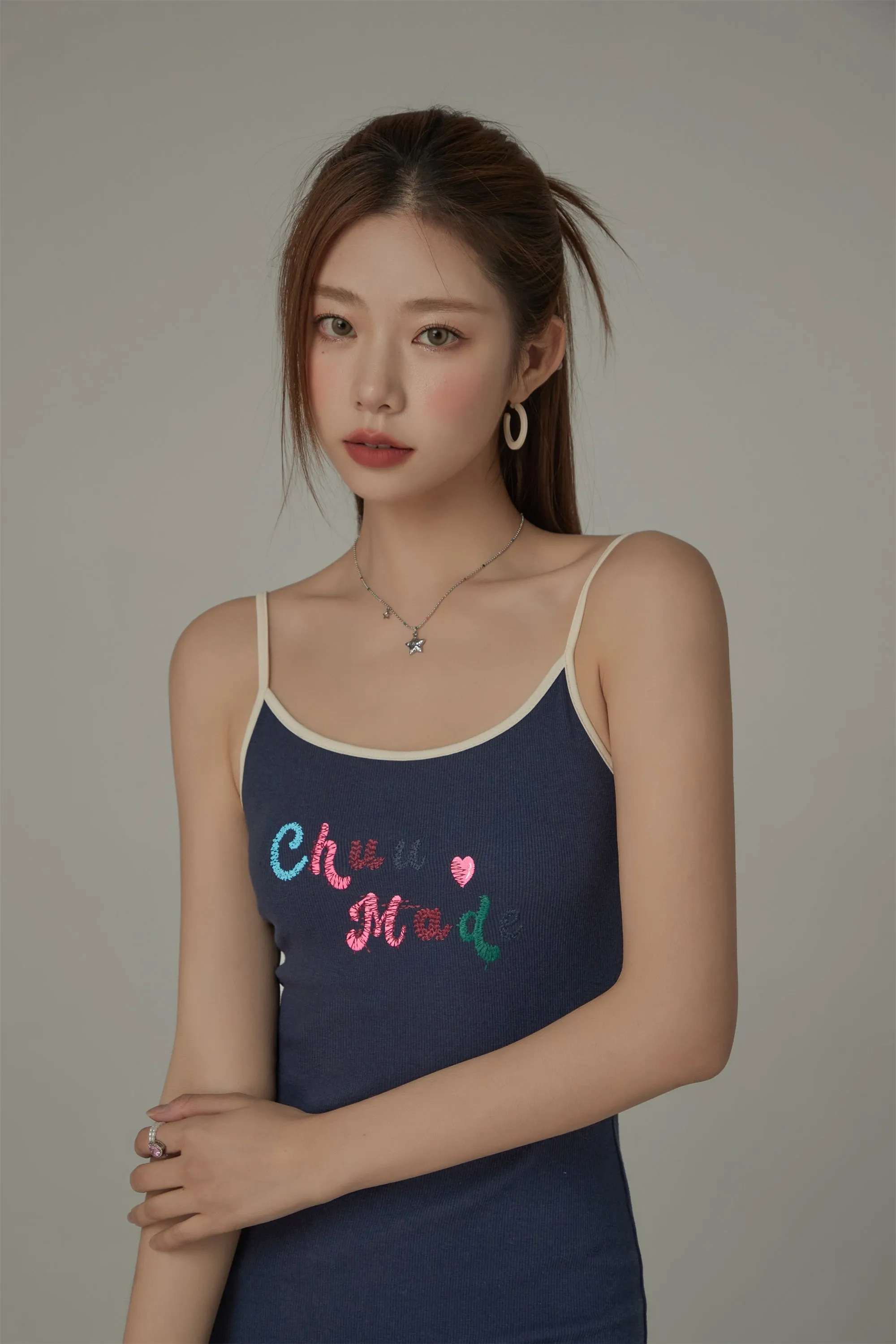 Chuu Made Heart Embroidered Sleeveless Mini Dress