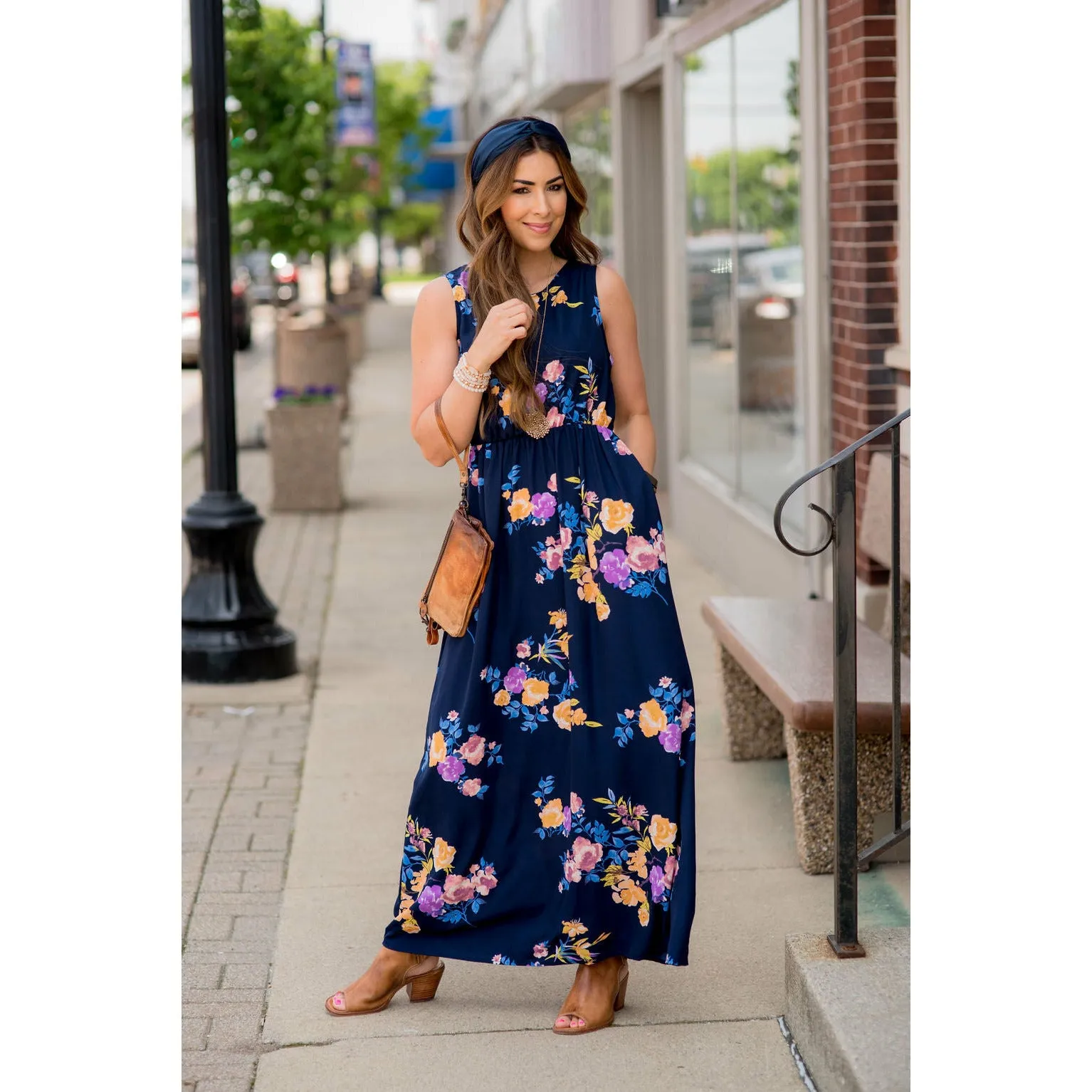 Cinch Waist Floral Tank Maxi