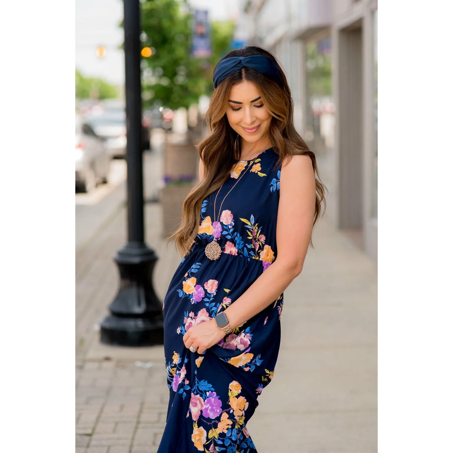 Cinch Waist Floral Tank Maxi