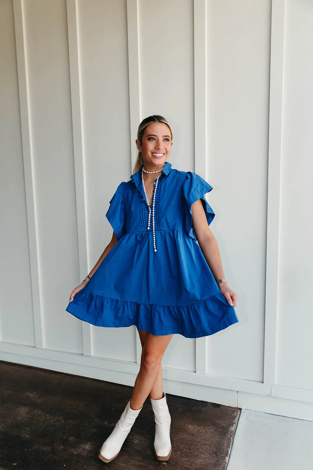 Classic Charm Mini Dress - Blue