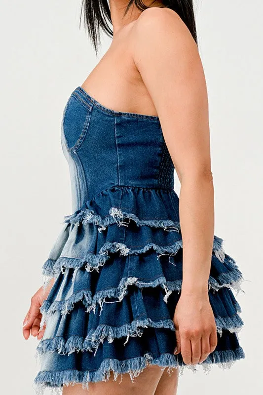 Classic Denim Ruffle Mini Dress