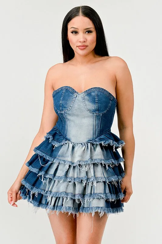 Classic Denim Ruffle Mini Dress