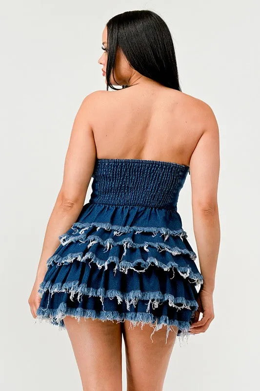 Classic Denim Ruffle Mini Dress