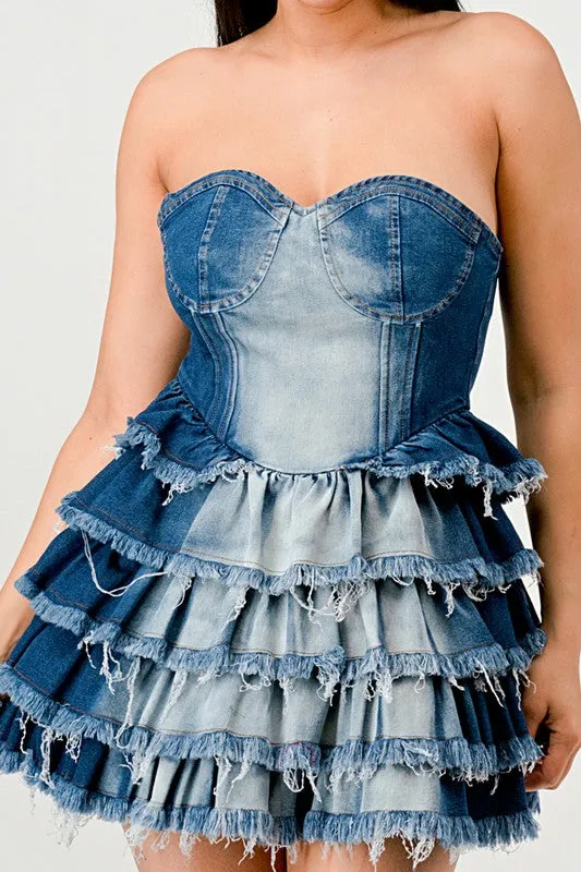 Classic Denim Ruffle Mini Dress