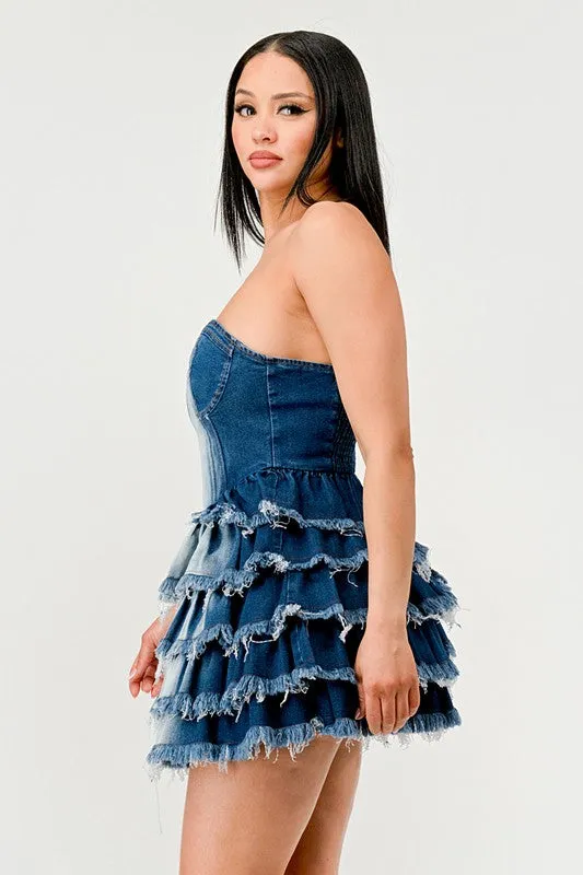 Classic Denim Ruffle Mini Dress