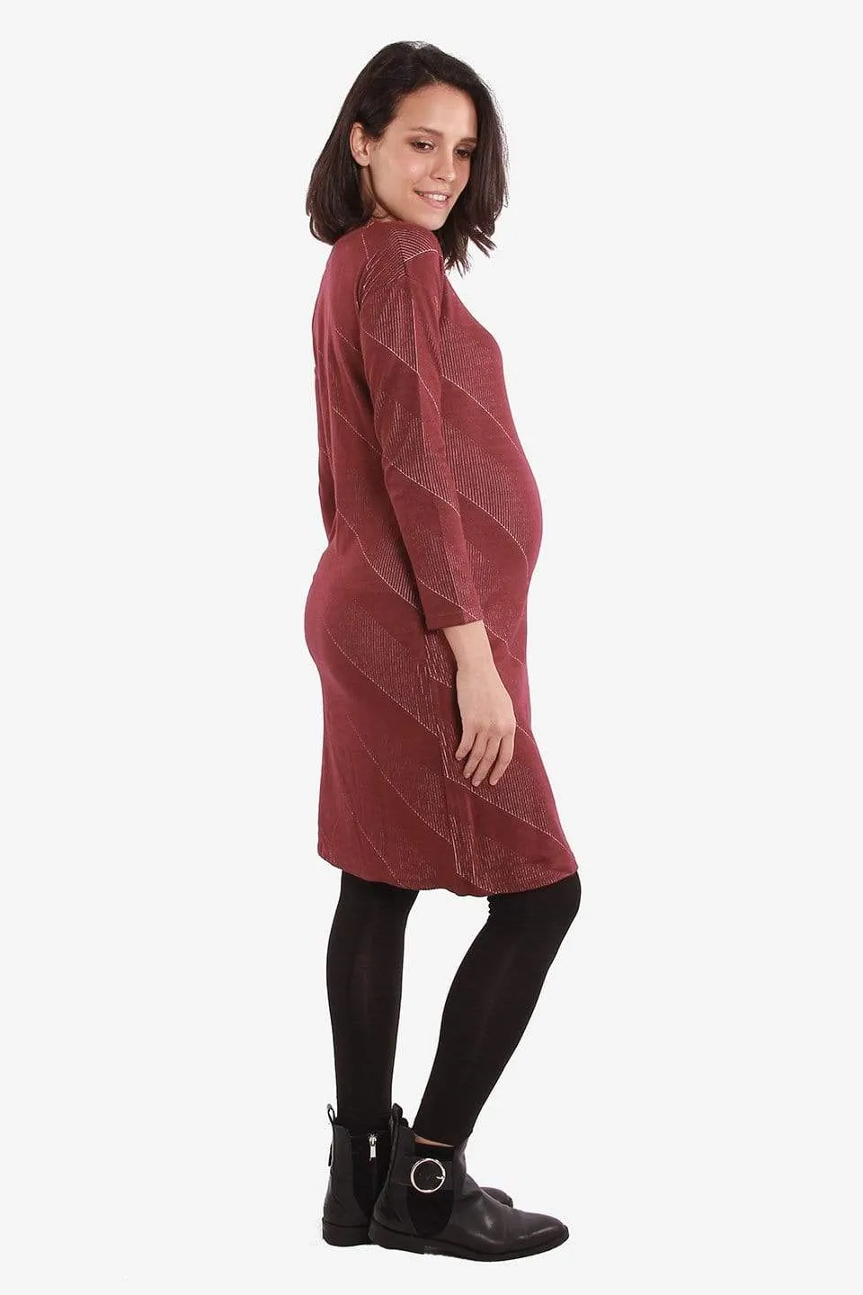 Colette Bateau Neck Dress Maroon | Spring Maternity