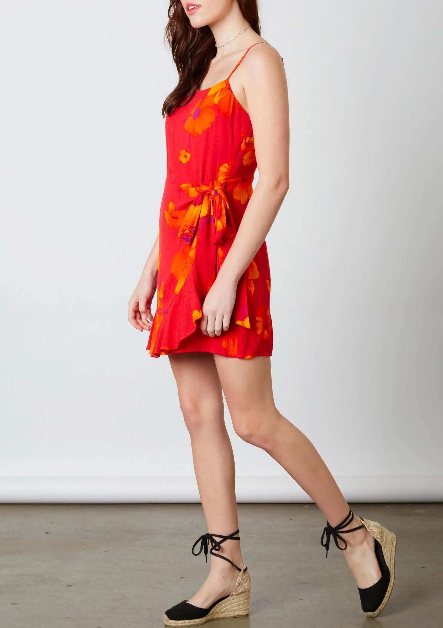 Cotton Candy LA - Paloma Mini Ruffle Dress in Floral/Poppy Red