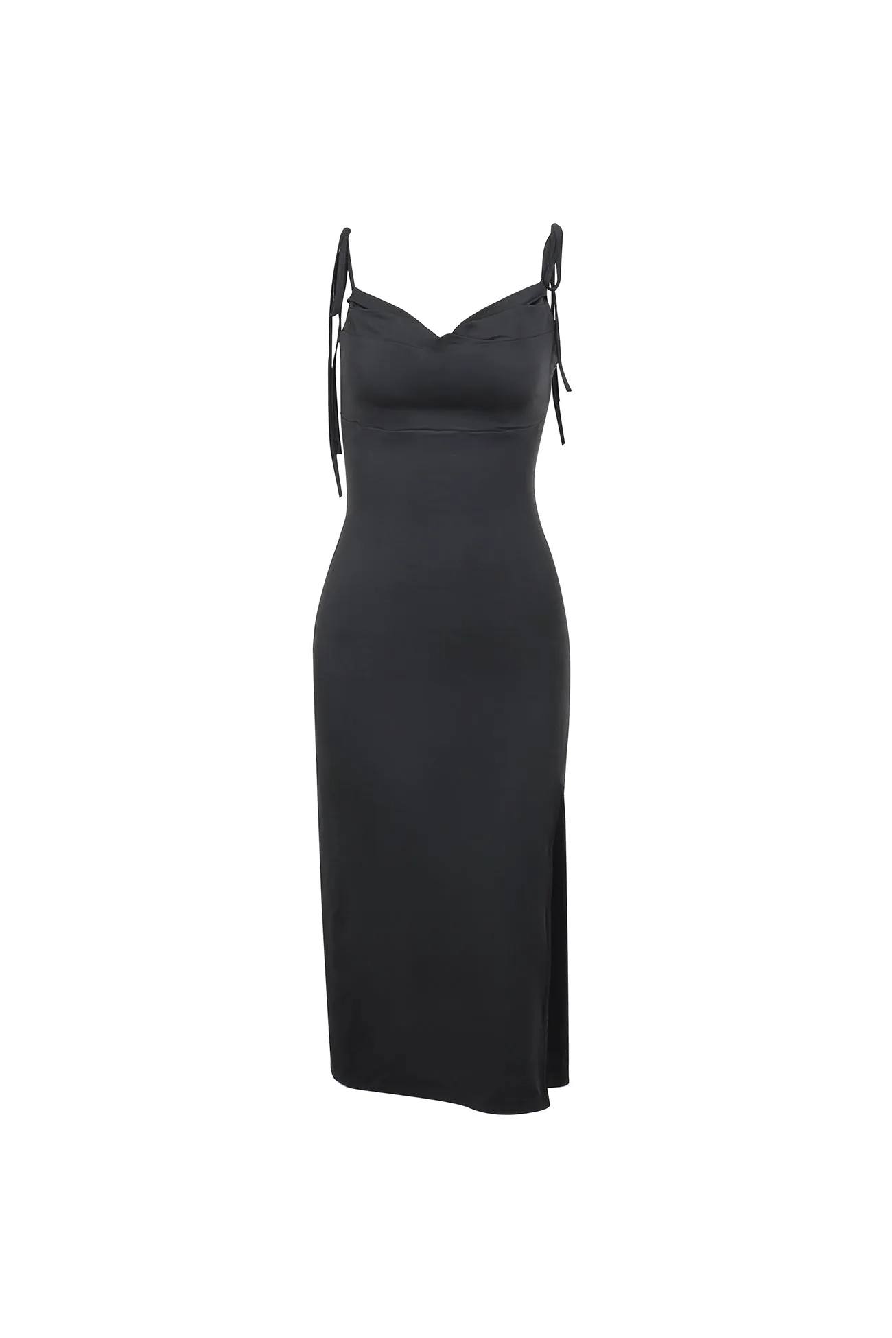 Cowl Neck Tie-straps Slit Dress