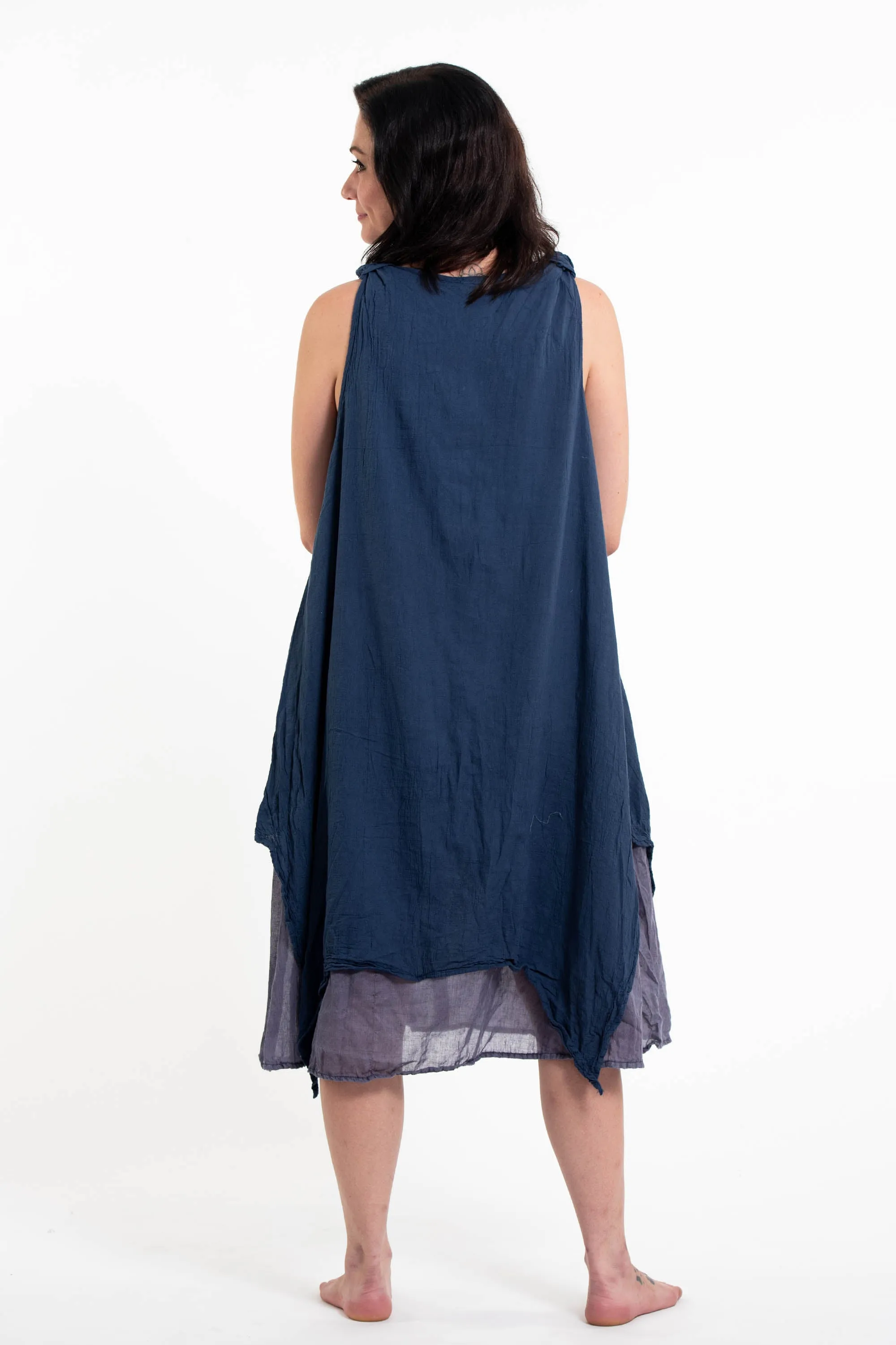 Crinkled Hill Tribe Cotton Tank Dress in Navy