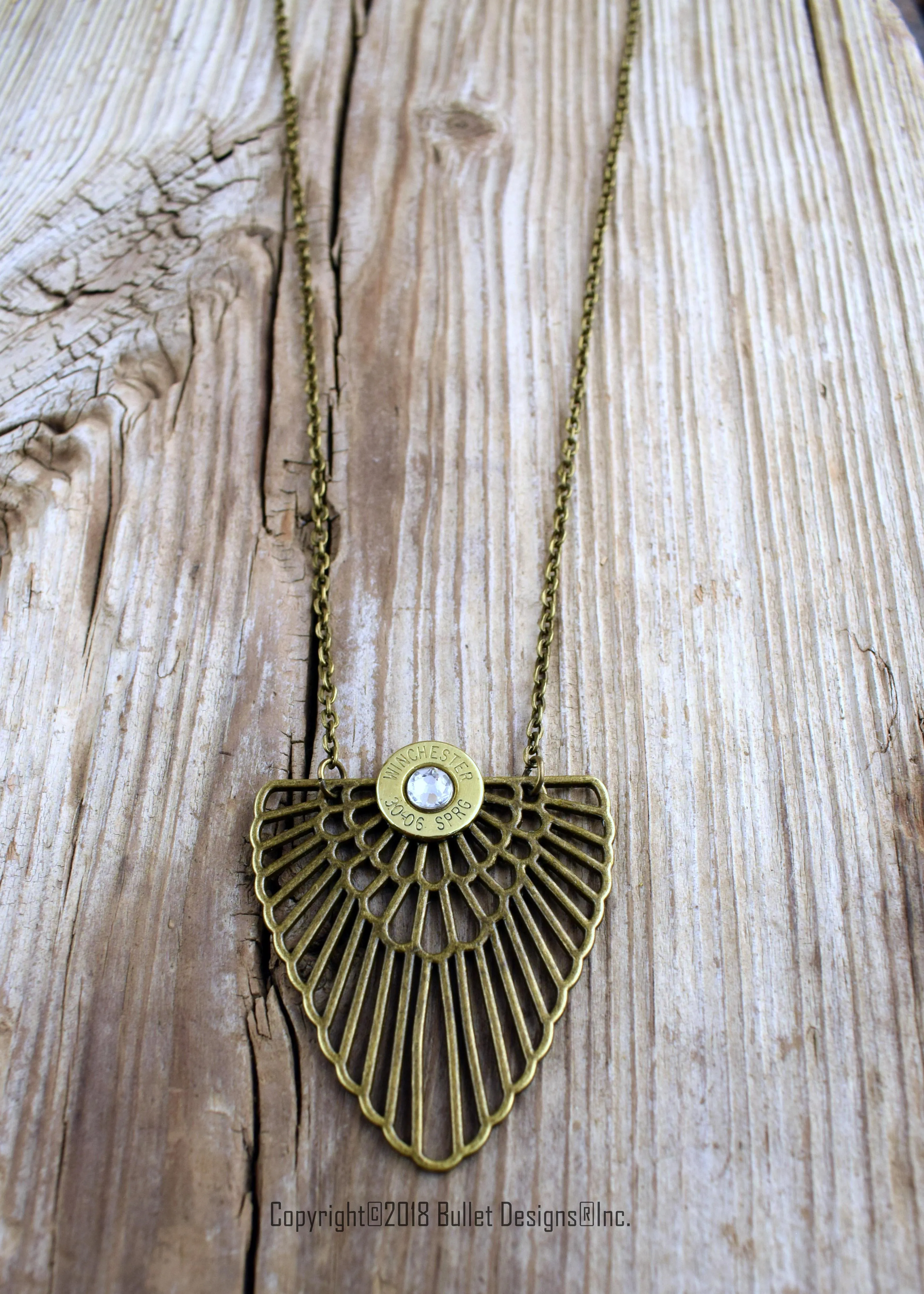 Custom Bohemian Bullet Necklace, Bronze Boho, Antique Brass Wing