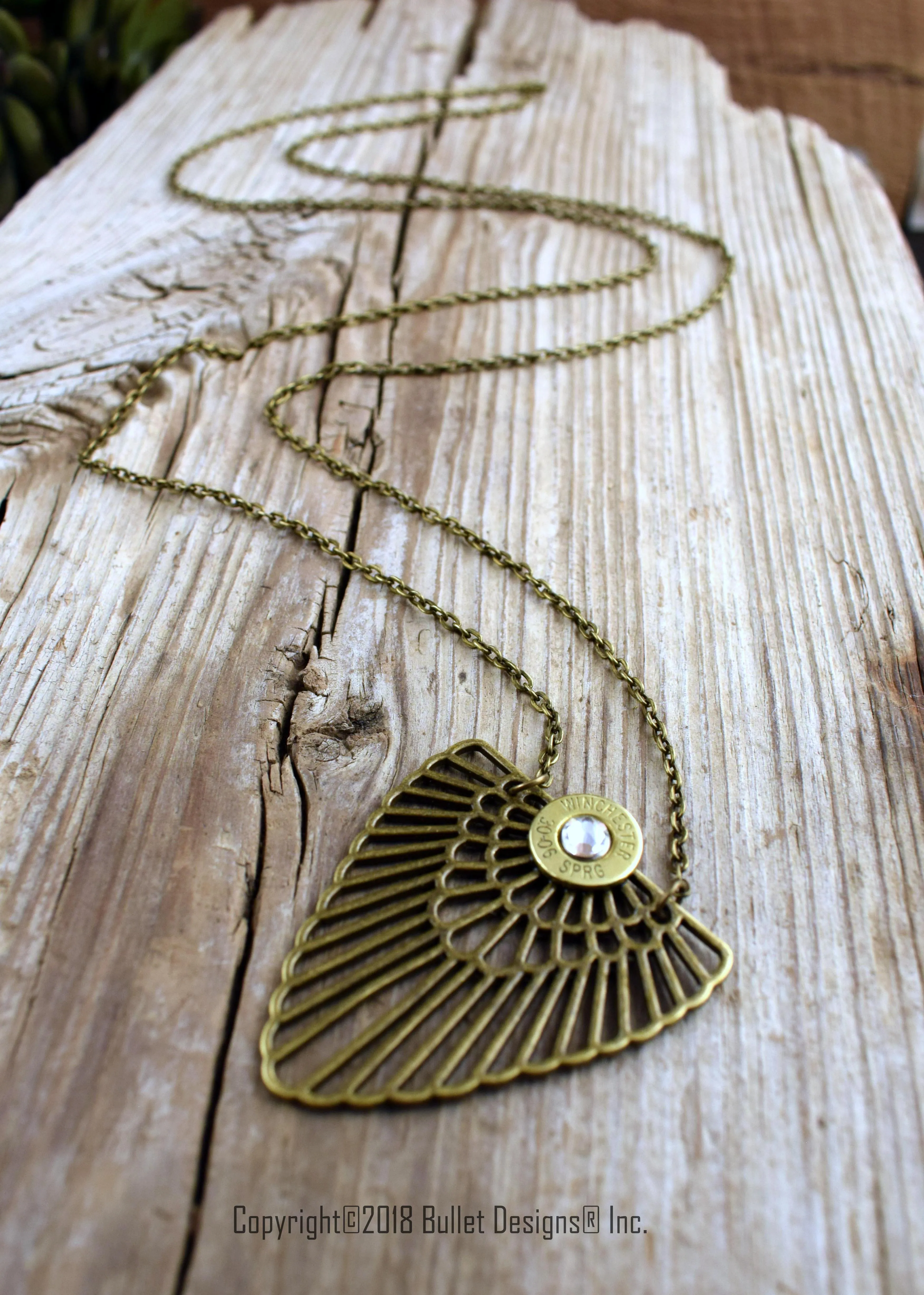 Custom Bohemian Bullet Necklace, Bronze Boho, Antique Brass Wing