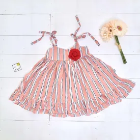 Dahlia Dress - Tie-Strap in Old Rose Stripes