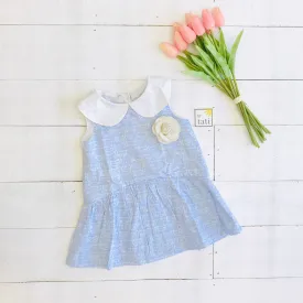 Daisy Dress in Cat Stamp Blue Print