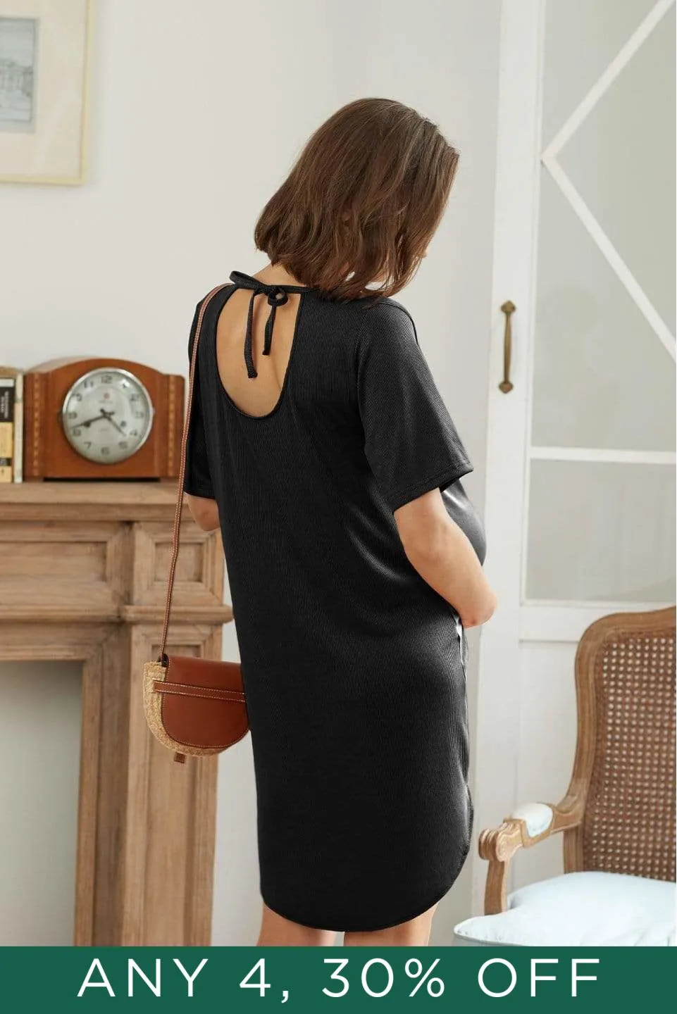 Destinee Short Sleeve Nursing Dress Black