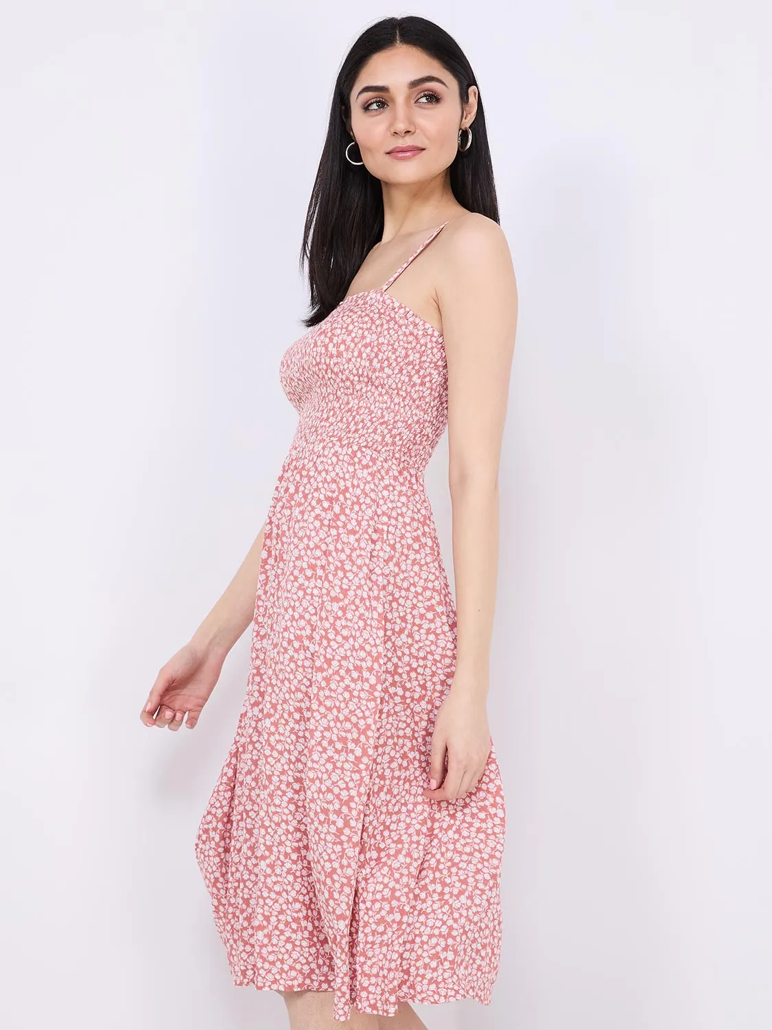 Ditsy Print Spaghetti Strap Midi Dress