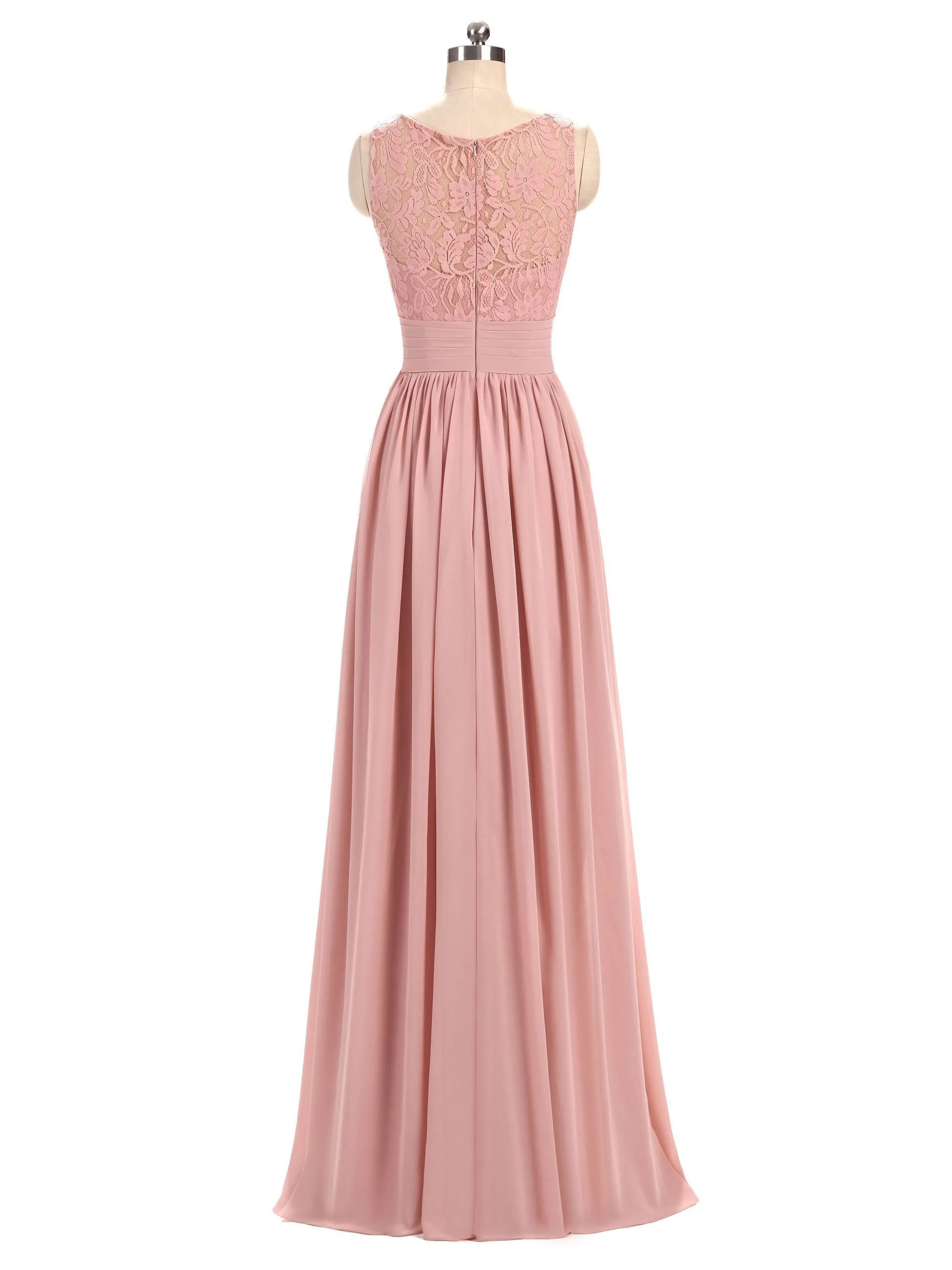 Dusty Pink V Neck Lace Straps Long Chiffon Cheap Bridesmaid Dresses Online, WGY0230