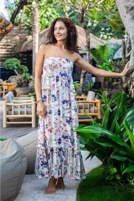 Earth Floral Strapless Maxi