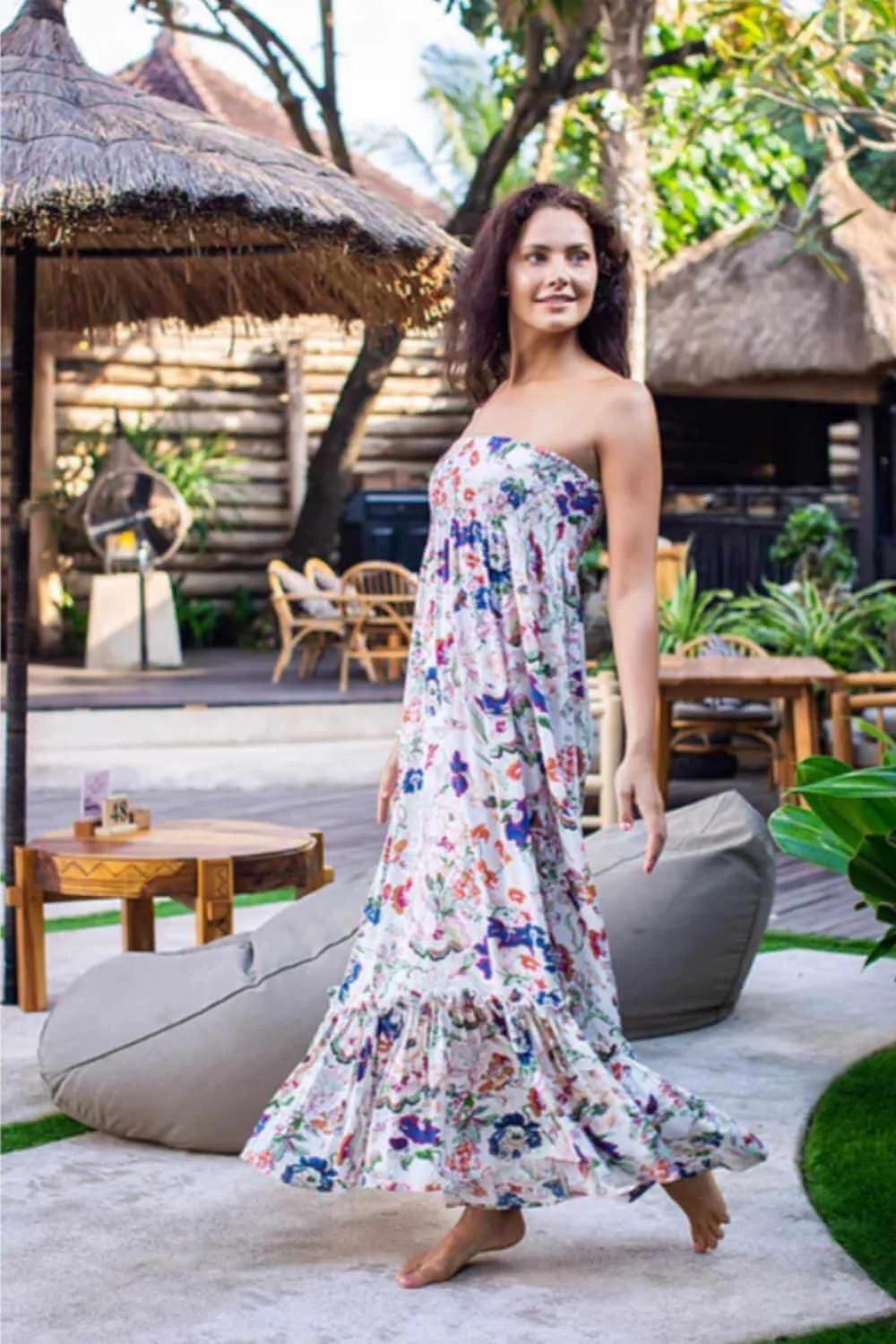 Earth Floral Strapless Maxi