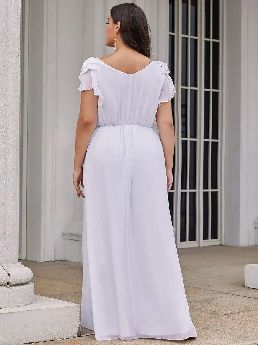 Elegant Pleated Bodice Ruffles Sleeves Chiffon Evening Dress