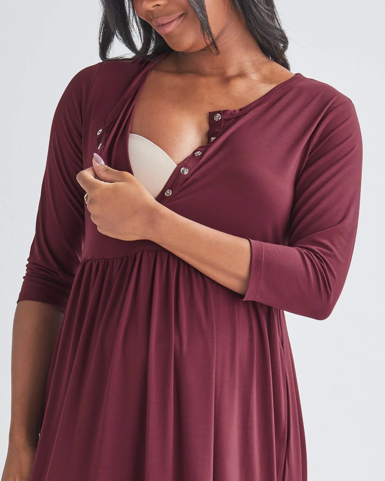 Essential Maternity Midi Dress in Burgundy